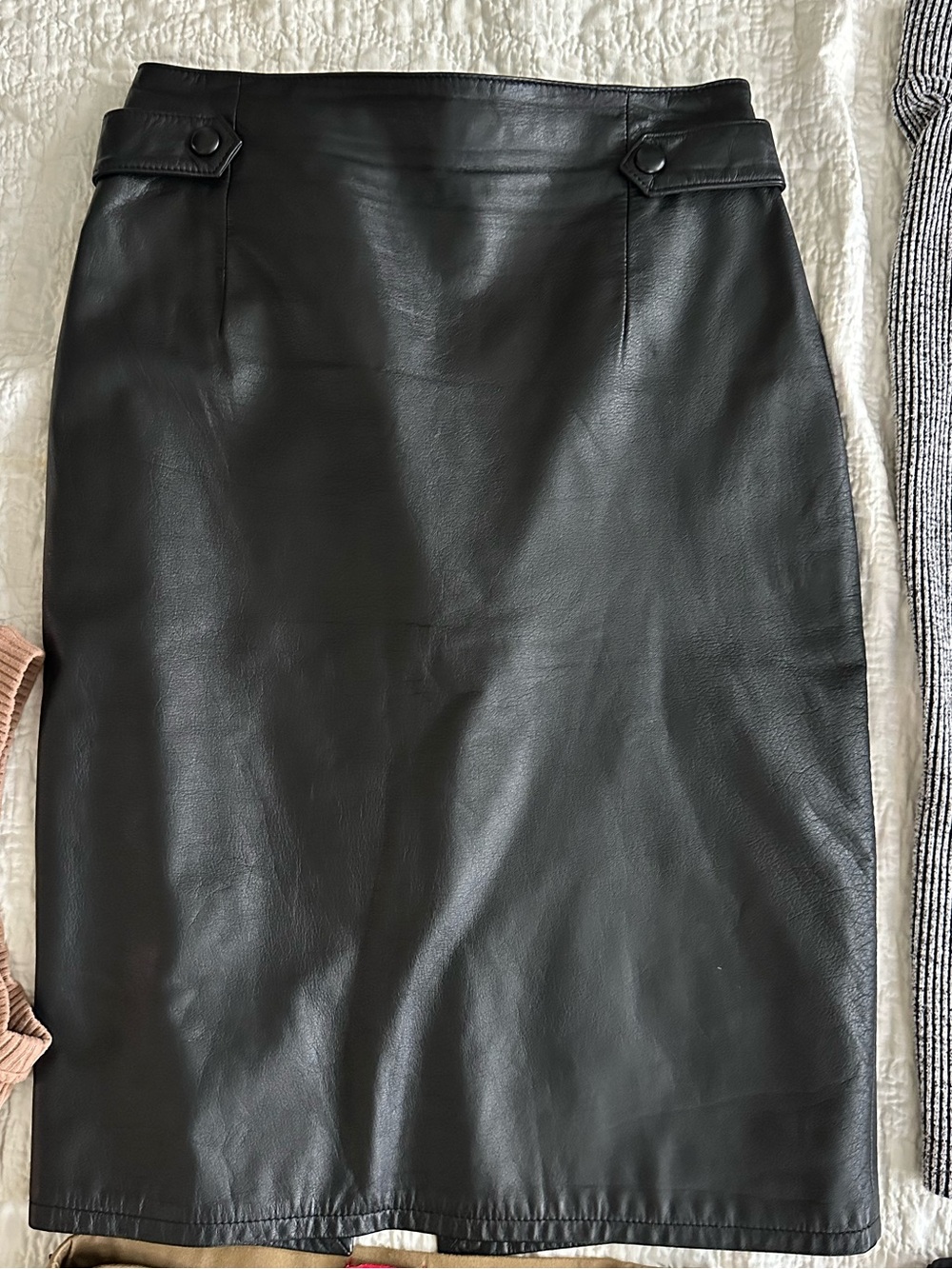Classic Black Leather Pencil Skirt - Unbranded